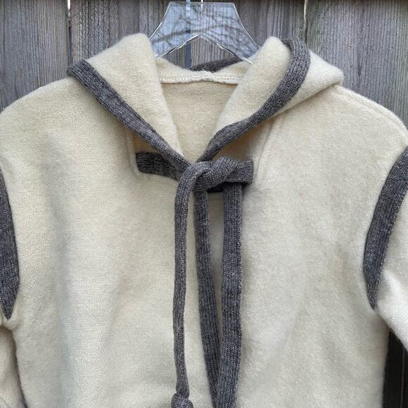 Alafoss of Iceland Ice Wool Jacket Cream and Gray Tie Front Pockets Hooded - Picture 3 of 12